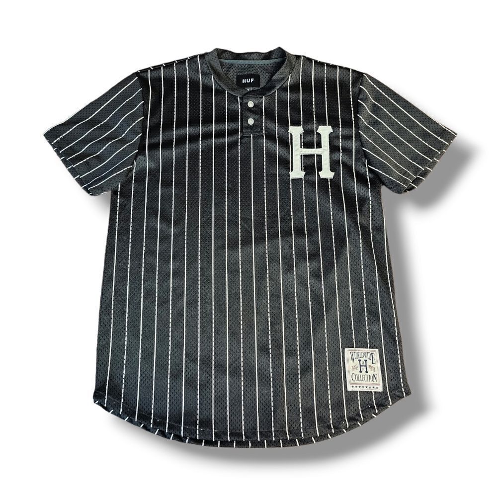 HUF Pinstripe Black White Pullover Mesh Jersey Mens Size Small